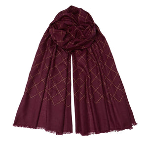 NEW Beaded Stripe Cashmere/Cotton Pashmina - Claret/Gold Beads