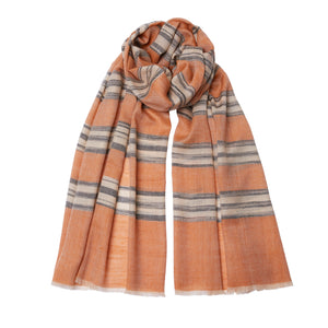 NEW Handwoven Ikat Stripe Pashmina - Cashmere - Orange