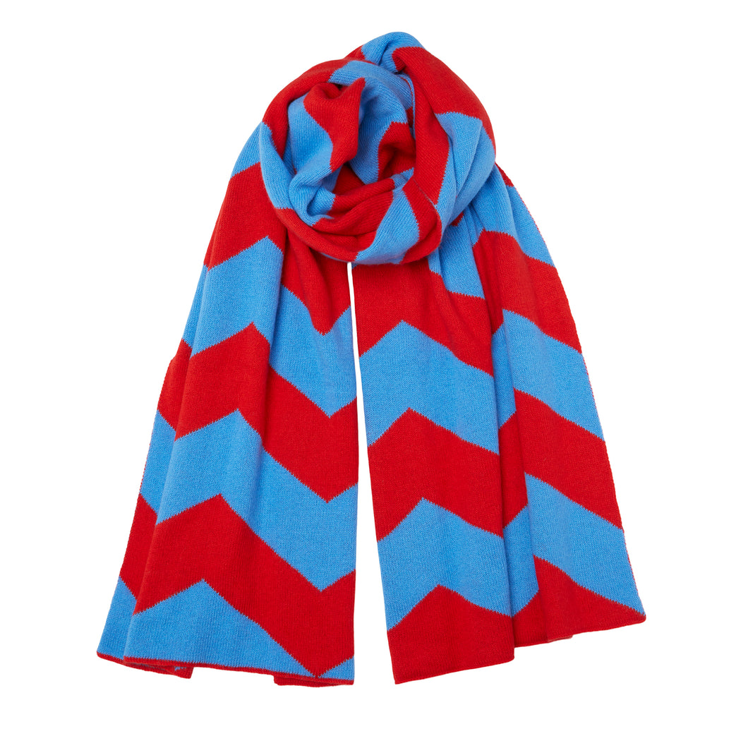 NEW Chevron Cashmere Scarf - Red/Blue