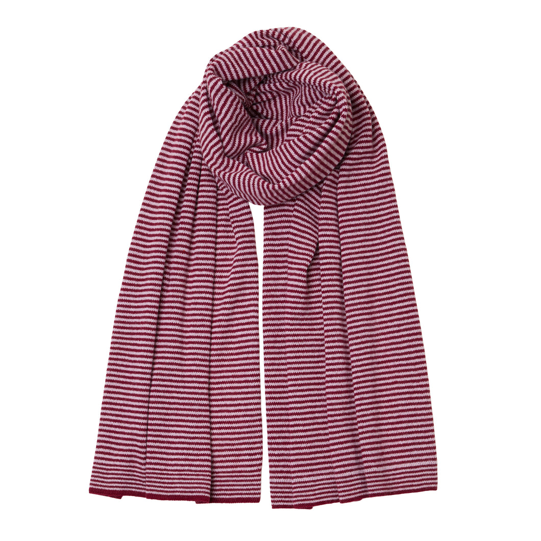 Cashmere Fine Stripe Scarf - Dusky Pink/Plum