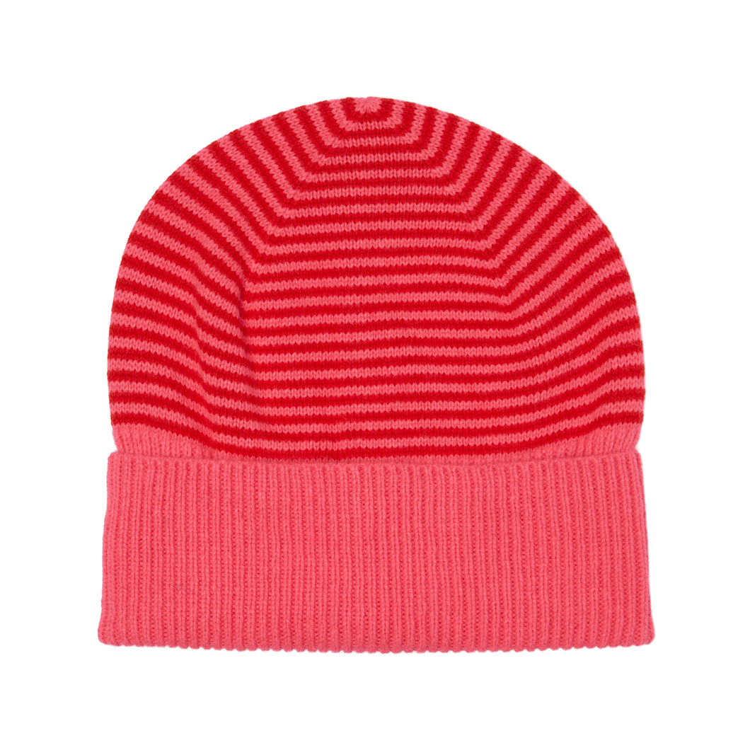 Red/Pink Fine Stripe Cashmere Beanie