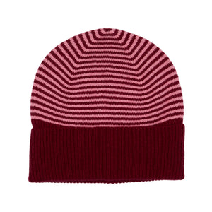 Dusky Pink/Plum  Fine Stripe Cashmere Beanie
