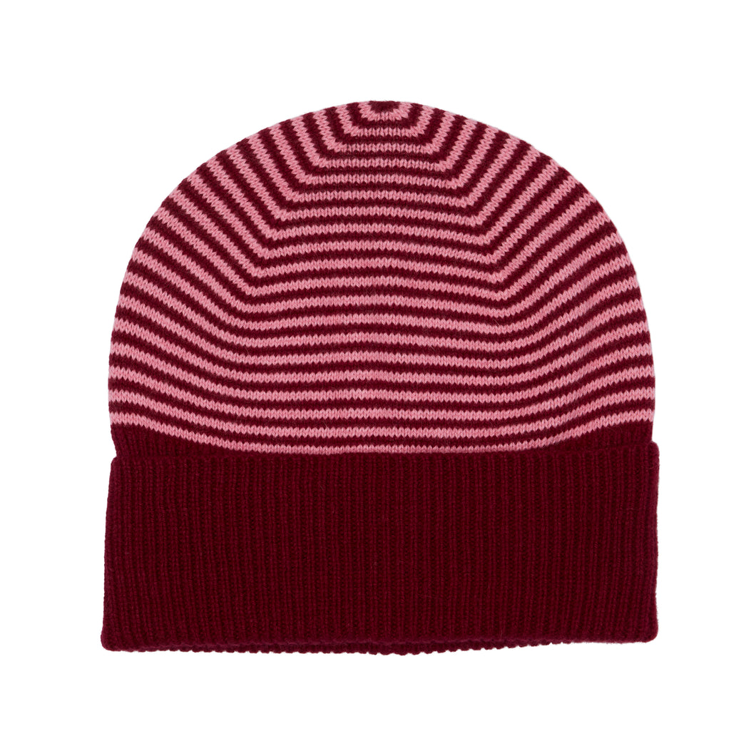 Dusky Pink/Plum  Fine Stripe Cashmere Beanie