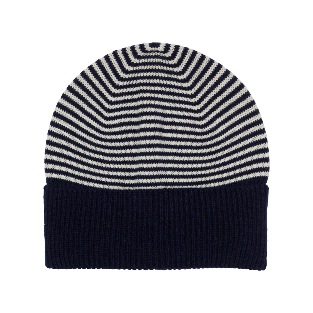 Navy/White Fine Stripe Cashmere Beanie