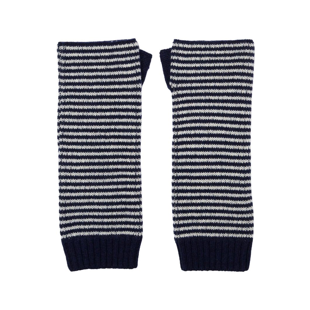 Navy/White Fine Stripe Cashmere Wrist Warmer
