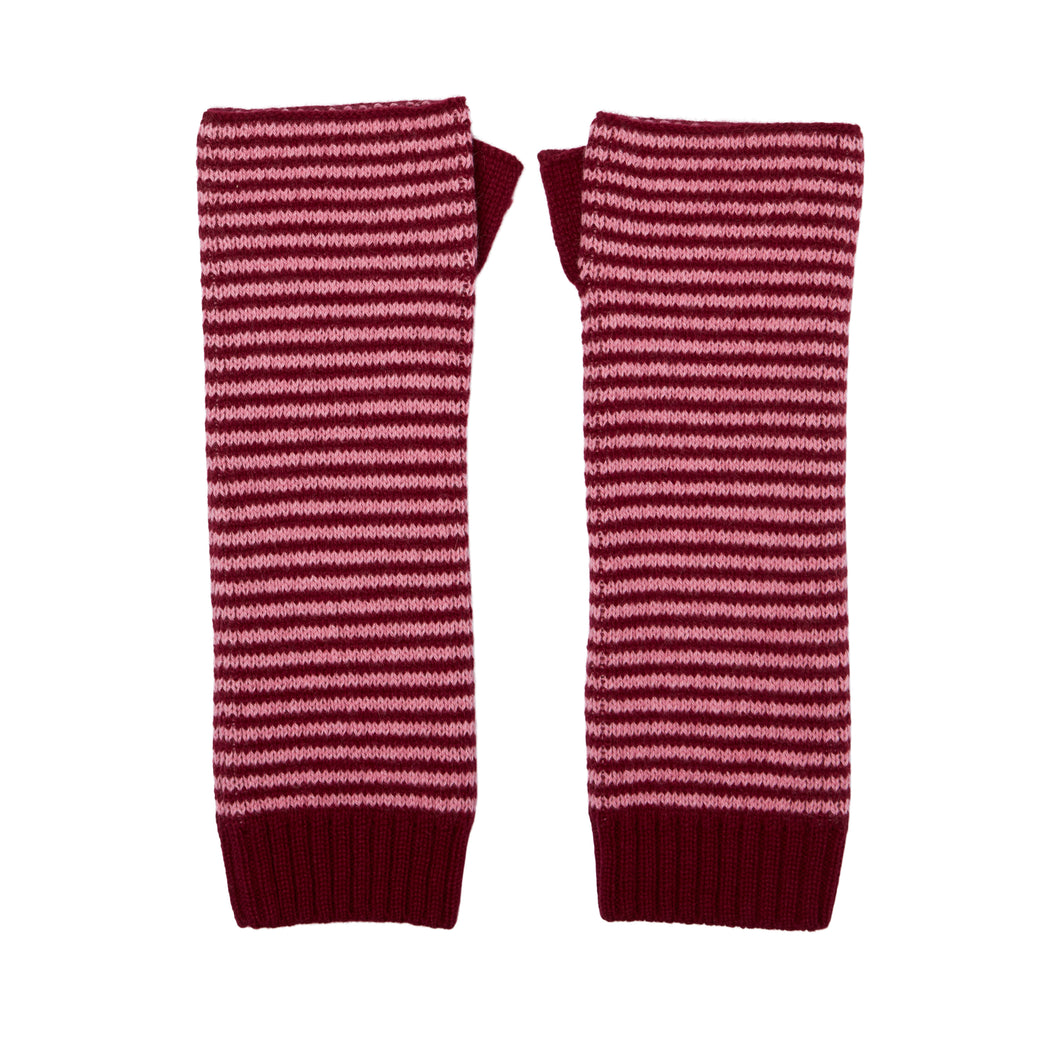 Dusky Pink/Plum Fine Stripe Cashmere Wrist Warmer