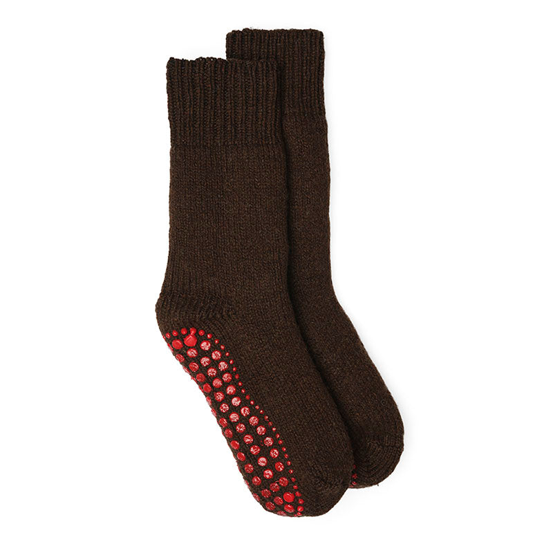 Slipper Socks Plain - Brown/Red