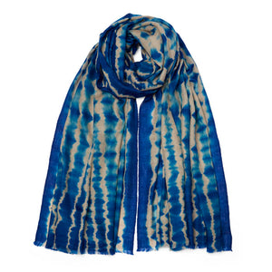 Tie Dye Cashmere Shawl Natural/Blue