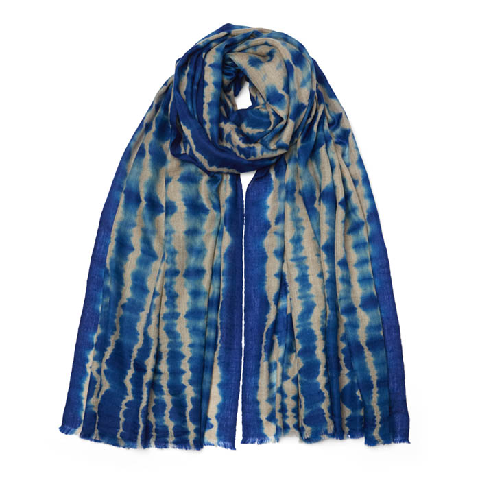 Tie Dye Cashmere Shawl Natural/Blue