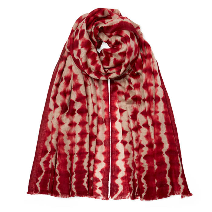 Tie Dye Cashmere Shawl Natural/Burgundy