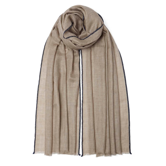 Natural brown hand woven pashmina with black selvedge edge