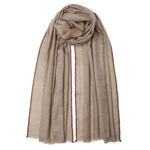 Natural brown hand woven pashmina with brown selvedge edge
