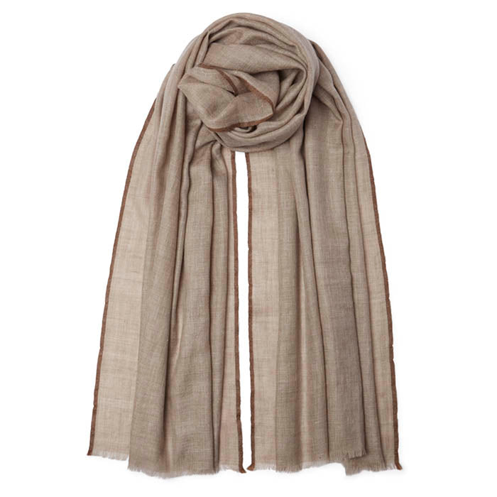 Natural brown hand woven pashmina with brown selvedge edge
