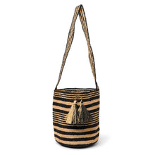 Load image into Gallery viewer, Raffia Stripe Cross Body Basket - Natural/Black Stripe
