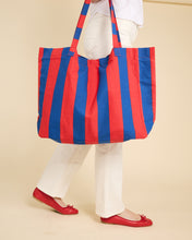 Load image into Gallery viewer, Large  Cotton Tote/Beach Bag - Navy &amp; Red Stripe
