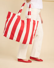 Load image into Gallery viewer, Large  Cotton Tote/Beach Bag - Red &amp; White Stripe
