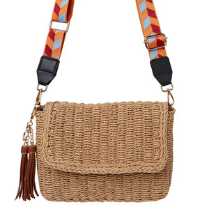 Woven Cross Body Bag with Strap - Natural