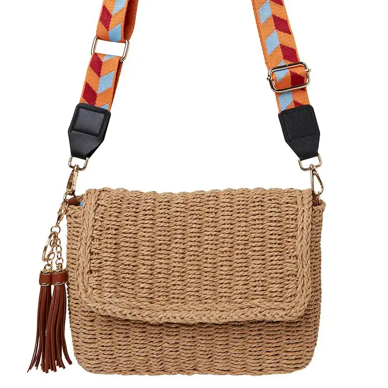 Woven Cross Body Bag with Strap - Natural