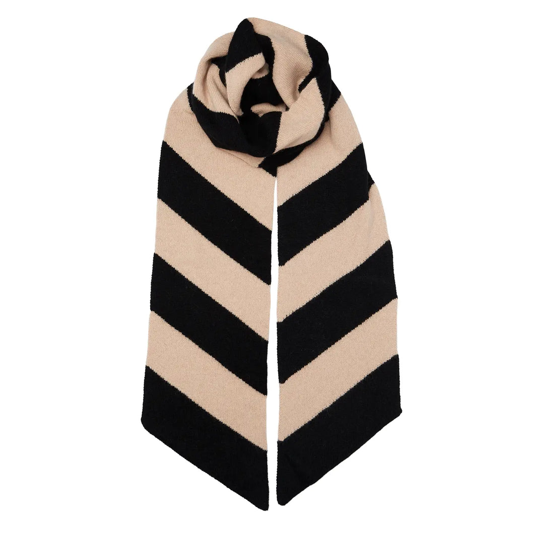 NEW Long Skinny Diagonal Stripe Cashmere Scarf Camel/Black