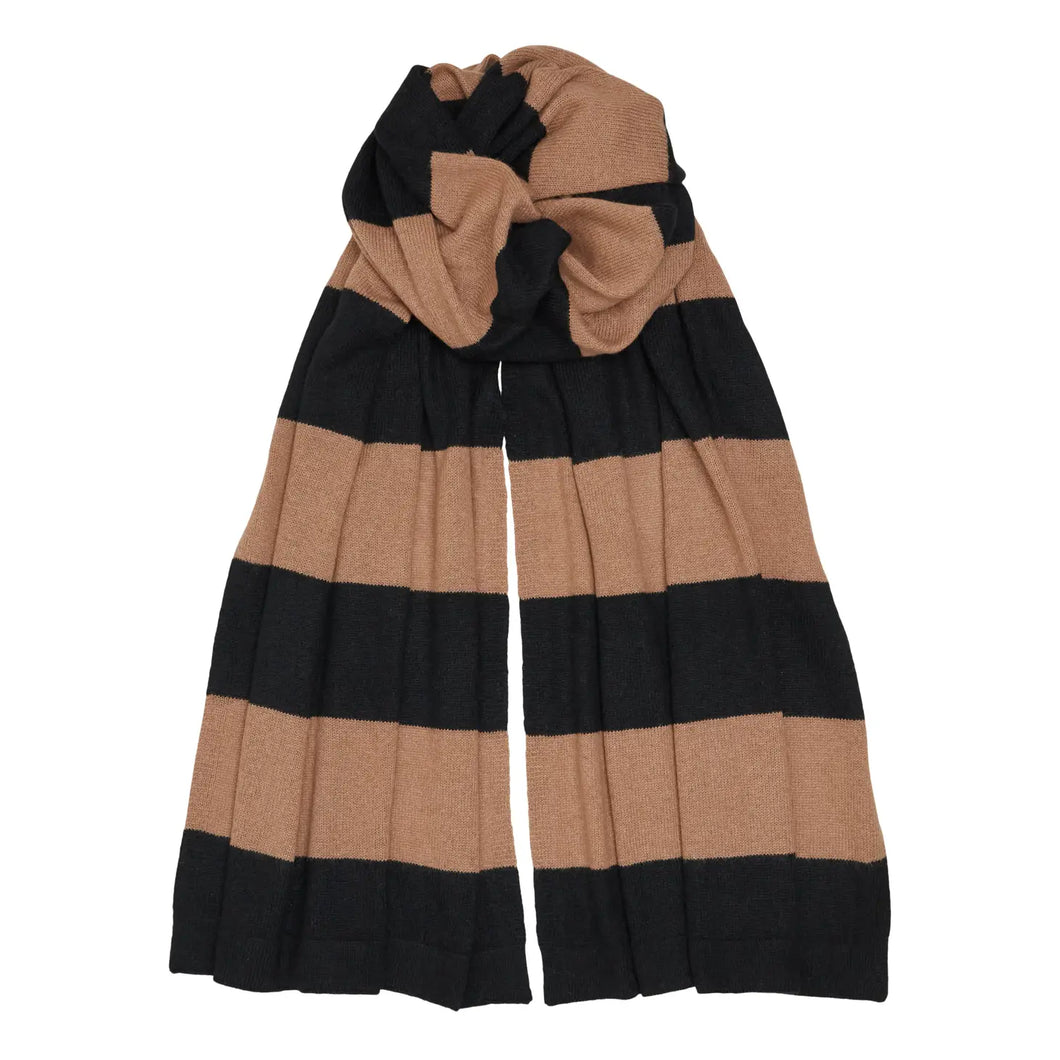 Cashmere Knitted Big Stripe Scarf - Black/Tan