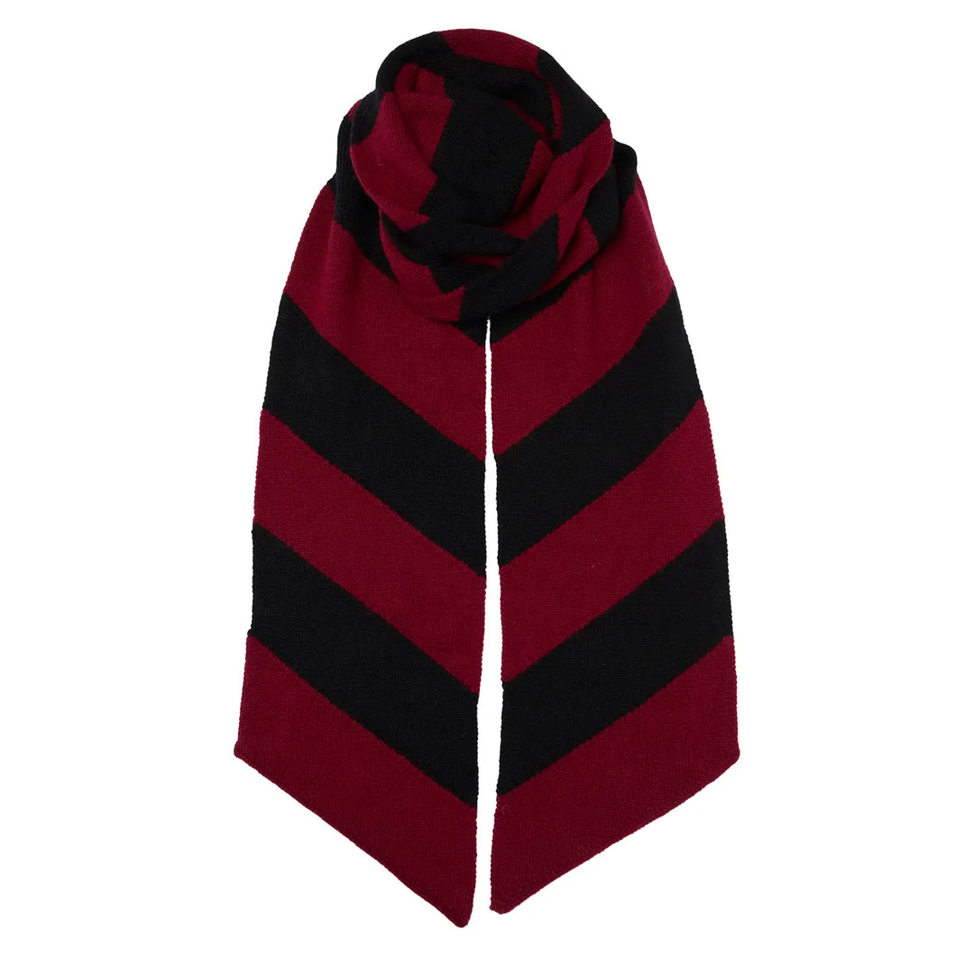 NEW Long Skinny Diagonal Stripe Cashmere Scarf - Plum/Black