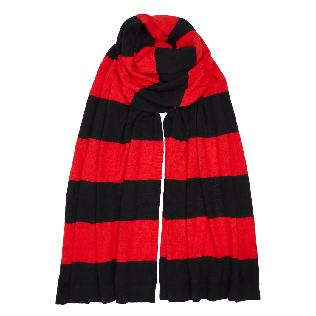 Cashmere Knitted Big Stripe Scarf - Black/Red