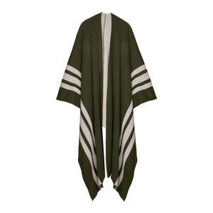 Knitted Stripe Long Cashmere Blanket Scarf - Khaki/Camel