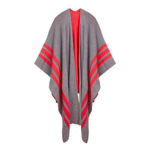 Knitted Stripe Long Cashmere Blanket Scarf - Grey/Watermelon