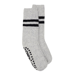 Kids Slipper Sock 2 Stripe Wool Mix  - Pale Grey