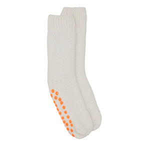 Kids Slipper Socks Plain - White/Neon Orange Pads