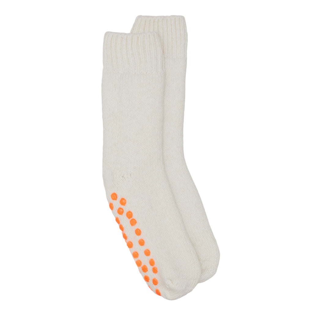Kids Slipper Socks Plain - White/Neon Orange Pads