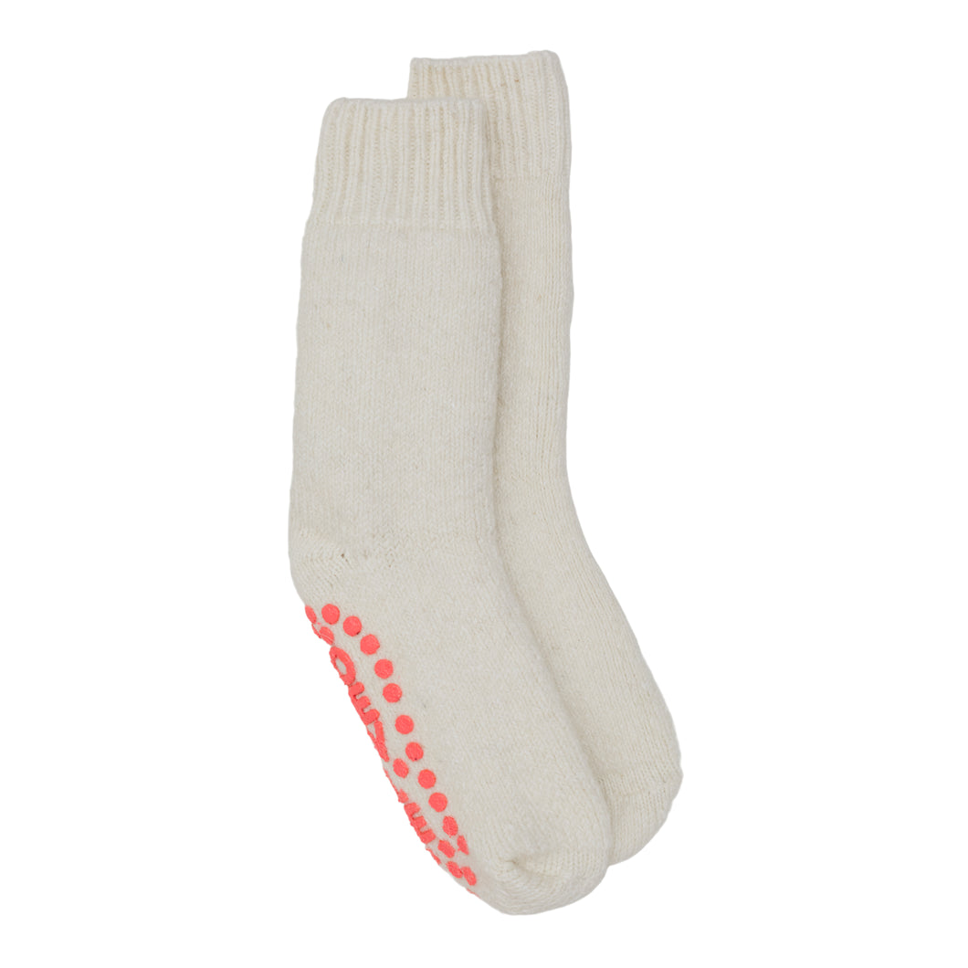 Kids Slipper Socks Plain - White/Neon Pink Pads