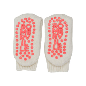 Slipper Socks Plain - White/Neon Orange Pads