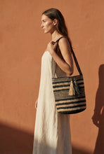 Load image into Gallery viewer, Raffia Stripe Cross Body Basket - Natural/Black Stripe
