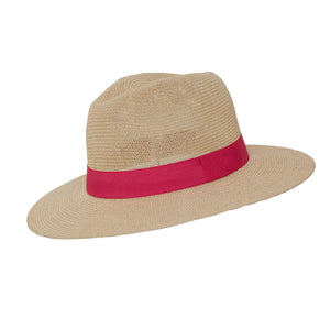 Panama Hat - Natural Paper with Dark Pink Band