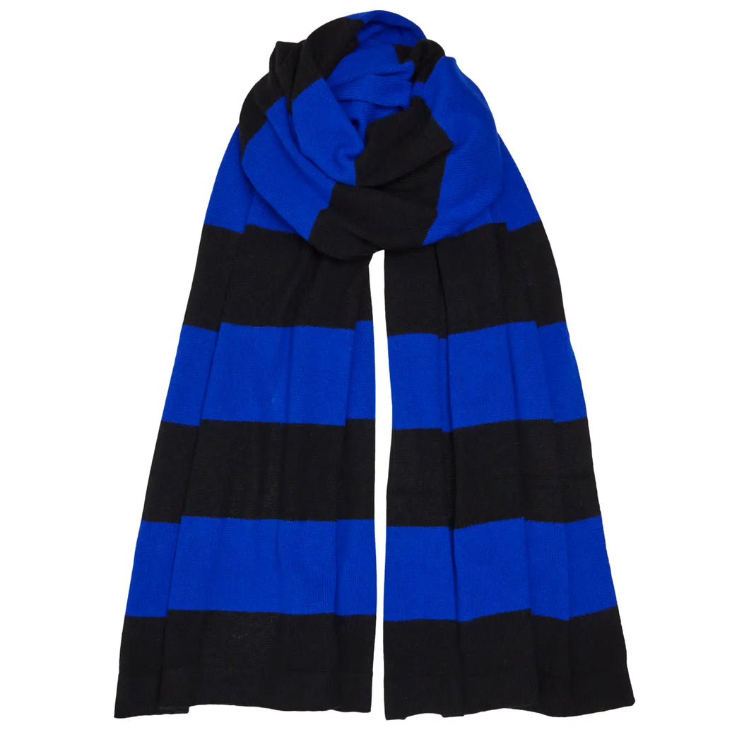 Cashmere Knitted Big Stripe Scarf - Black/Blue