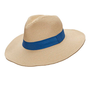 Safari Panama Hat - Natural Paper with Denim Blue Band