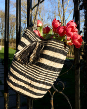 Load image into Gallery viewer, Raffia Stripe Cross Body Basket - Natural/Black Stripe
