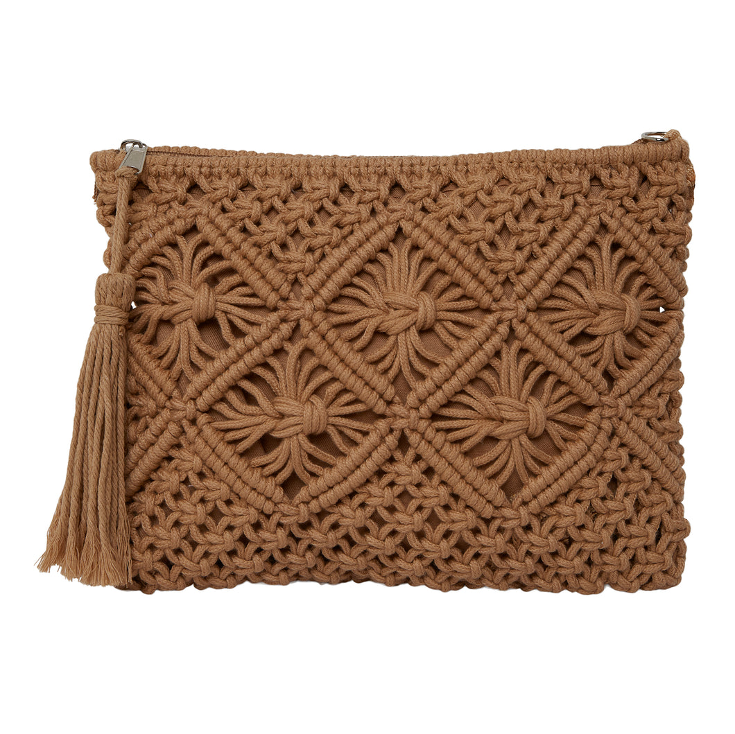 Cotton Crochet Clutch - Tan