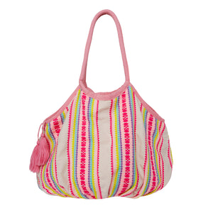 Pink/Cream Beach Bag with Tassel