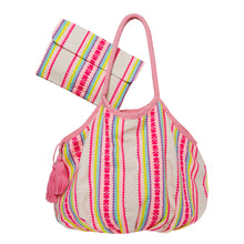 Load image into Gallery viewer, Pink/Cream Beach Bag with Tassel

