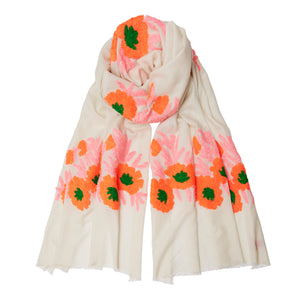 Mexican Flower Pashmina - Cashmere & Cotton - Orange/Pink