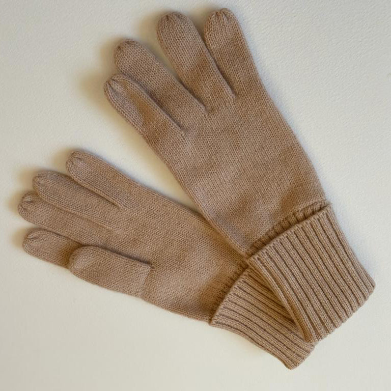 Cashmere Plain Knit Gloves - Camel