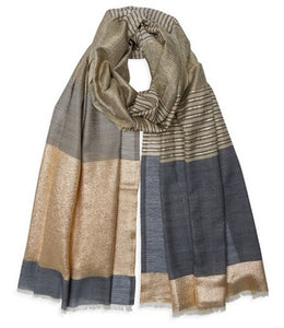 Summer Stripe Pashmina - Natural/Gold/Grey