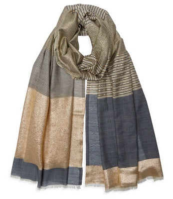 Summer Stripe Pashmina - Natural/Gold/Grey