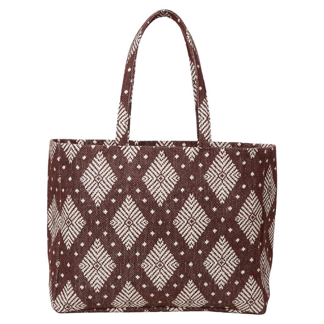 Large Woven Cotton Tote/Beach Bag - Brown/White