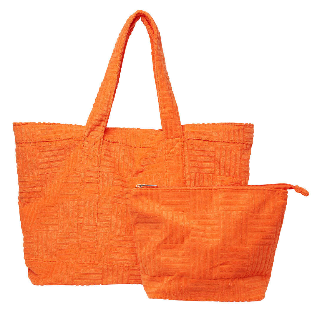 Towelling Beach Bag & Clutch Set - Orange