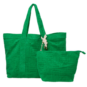 Towelling Beach Bag & Clutch Set - Green