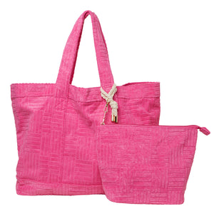 Towelling Beach Bag & Clutch Set - Pink