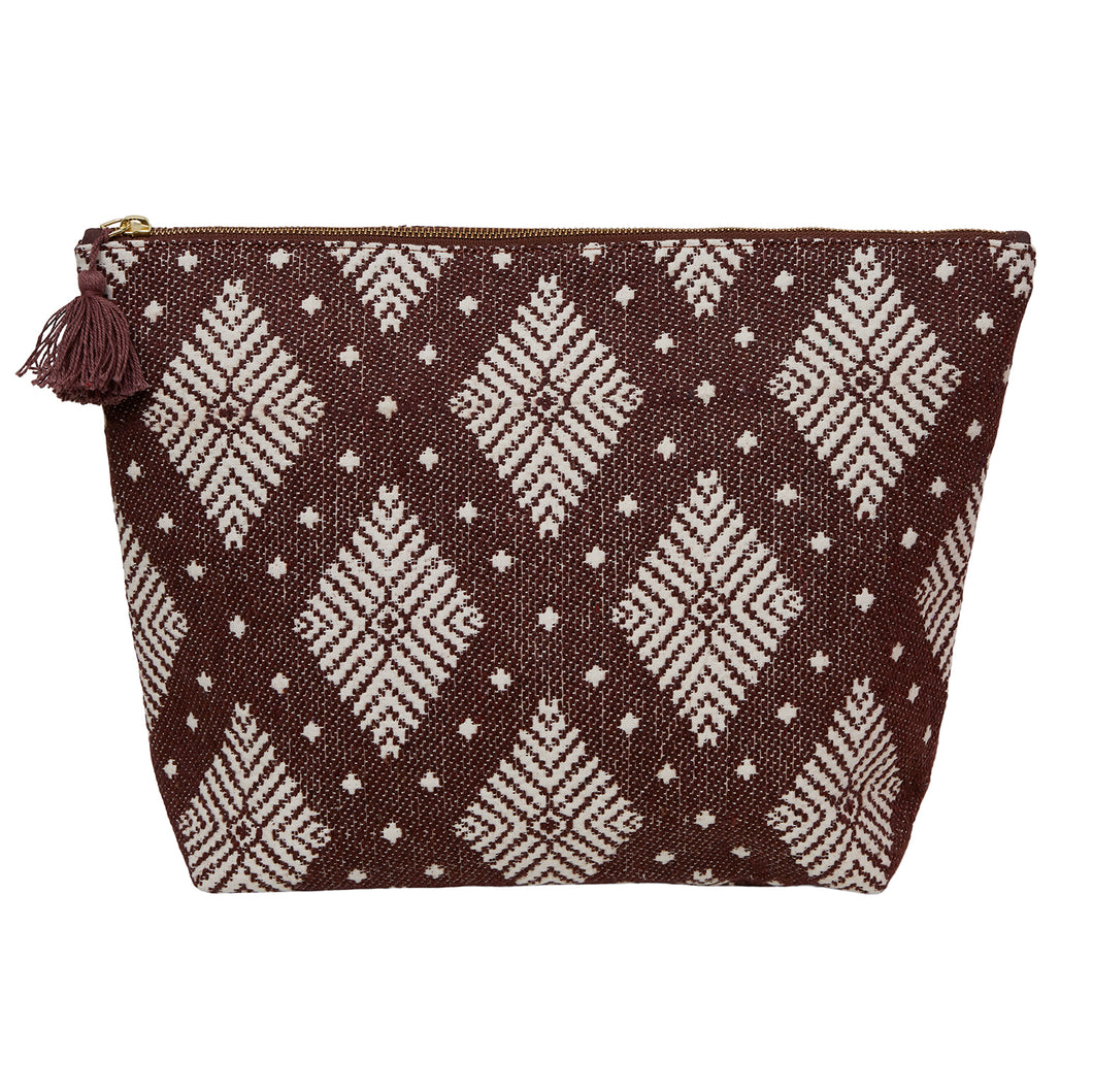 Large Cotton Wash Bag - Brown/White